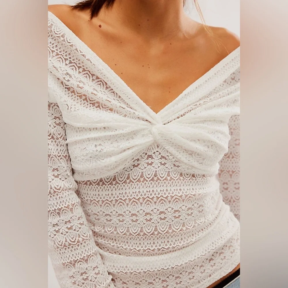 NWT Free People Hold Me Closer Criss Cross Off Shoulder Lace Top